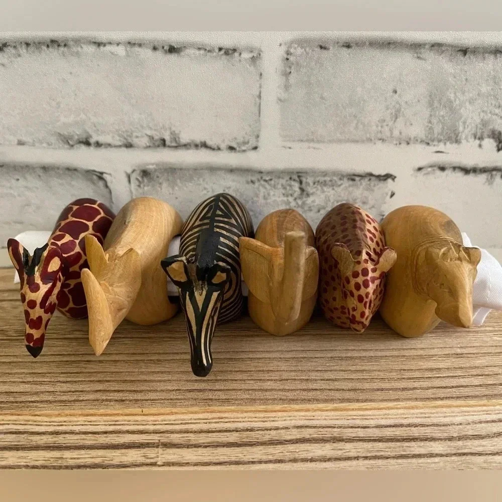 Lot of 6 wood African safari animal table napkin holders